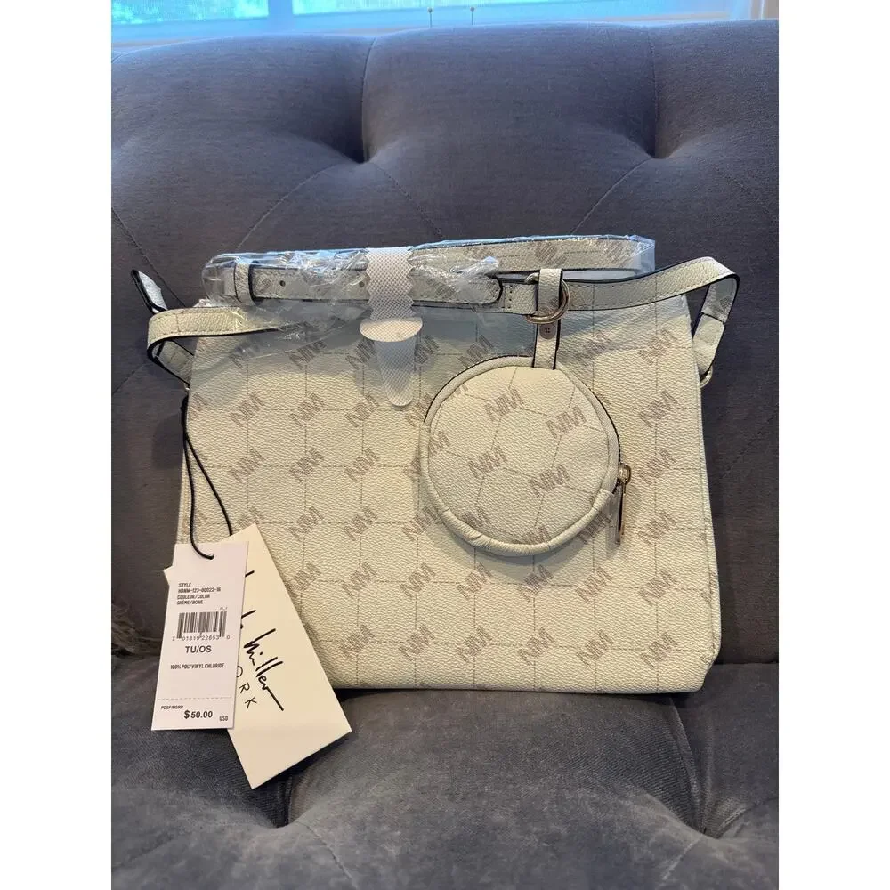 MSRP $50 | NWT Nicole Miller Off White Logo Crossbody Bag w/ Pouch Gold Hardware
